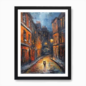 Painting Of A Street In London With A Cat 1 Impressionism Art Print