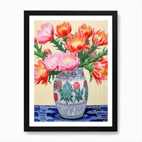 Cactus Painting Maximalist Still Life Cylindropuntia Kleiniae Cactus 1 Art Print