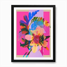 Cineraria 4 Neon Flower Collage Art Print