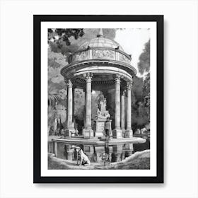 Drawing Of A Dog In Parque Del Retiro Gardens, Spain In The Style Of Black And White Colouring Pages Line Art 01 Art Print