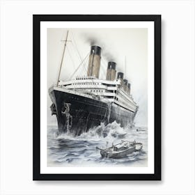 Titanic Sinking Ship Pencil Illustration 1 Art Print