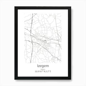 Izegem,Belgium Minimalist Map Art Print