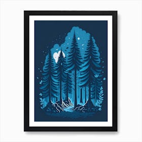 A Fantasy Forest At Night In Blue Theme 77 Art Print