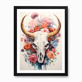 Bull Skull With Flowers Art Print