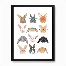 Rabbits In Glasses Art Print