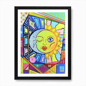 Colorful Moon And Sun, Night Kisses Daylight Art Print