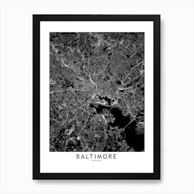 Baltimore Black And White Map Art Print