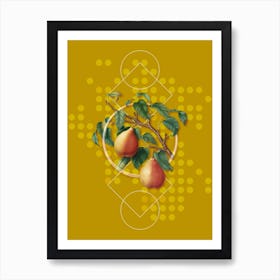 Vintage Wild European Pear Botanical with Geometric Line Motif and Dot Pattern n.0218 Art Print