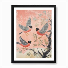 Vintage Japanese Inspired Bird Print Robin 4 Art Print
