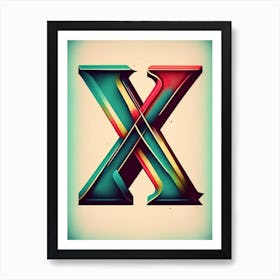 X, Letter, Alphabet Retro Drawing 7 Art Print