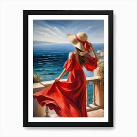 Woman in summer dress looking at the sea 19 Art Print