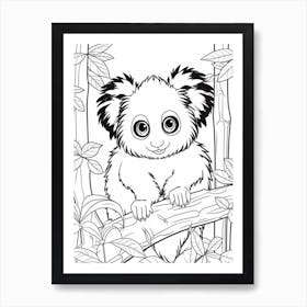 Line Art Jungle Animal Marmoset 2 Art Print