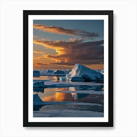 Icebergs At Sunset Art Print