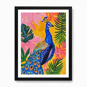 Colourful Tropical Peacock Painting 3 Art Print