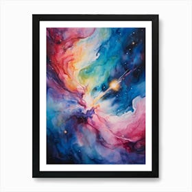 Abstract Watercolor Of A Vivid Pink Nebula With An Explosion At Its Core Galaxies Unfurling In The (2) Art Print