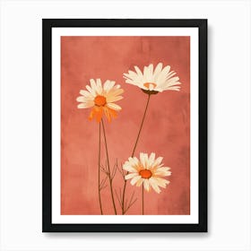 Set Of 4 Simple Hand Drawn Daisies On Pink Paper 9 Art Print