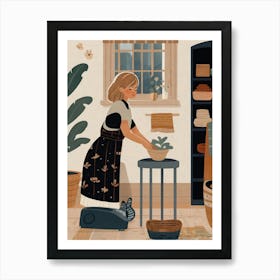 Illustration Of A Woman In A Kitchen Art Print