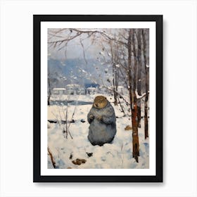 Vintage Winter Animal Painting Woodchuck 1 Art Print