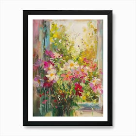 Cosmos Flowers On A Cottage Window 3 Art Print