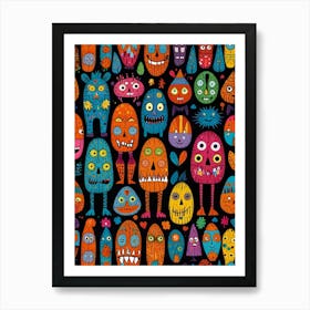 Monsters On Black Background Art Print