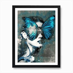 A Blue Butterfly Girl Art Print