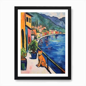 Painting Of A Cat In Lake Como Italy 3 Art Print