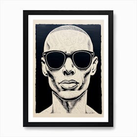 Linocut Inspired Face With Sunglasses Portrait 2 Art Print