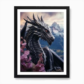 Dragon and Flowers Art Print