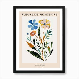 Spring Floral French Poster  Flax Flower 3 Art Print