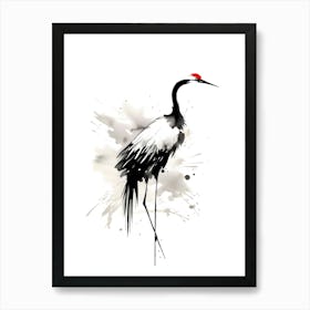 Japanese Crane Sumi-e Art Print