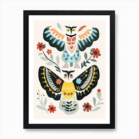 Folk Style Bird Painting Snowy Owl 2 Art Print