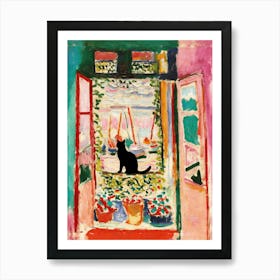 Black Cat by The Open Window, Collioure 1905 by Henri Matisse Gallery Exhibition in Paris, France Print - Abstract Watercolor French Riviera HD High Resolution Funny Cats Art Art Print