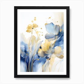 Blue And Gold Flowers 2 Art Print