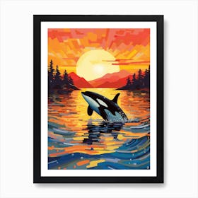 Brushstrokes Orca Whale In The Sunset Art Print