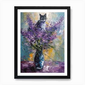 Still Life Of Lilac With A Cat 2 Art Print