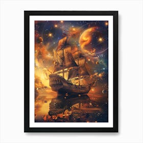 Fantasy Ship Floating in the Galaxy 22 Art Print