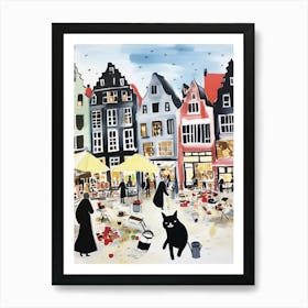 The Food Market In Bruges 2 Illustration Art Print