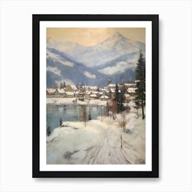 Vintage Winter Painting St Moritz Switzerland 2 Art Print