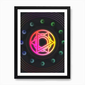 Neon Geometric Glyph in Pink and Yellow Circle Array on Black n.0296 Art Print