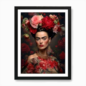 Frida Floral Wall Art Print Mexico Wall Art Frida Kahlo Art Boho Home Decor Floral Art Flower Print 1 Art Print