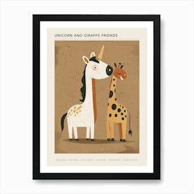 Unicorn & Giraffe Friend Muted Pastel 4 Poster Art Print