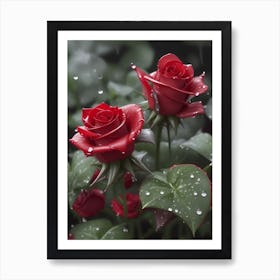 Red Roses At Rainy With Water Droplets Vertical Composition 71 Art Print