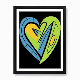 Lime Green, Yellow & Blue Heart Art Print