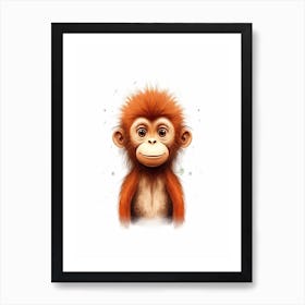 Watercolour Jungle Animal Bornean Orangutan 3 Art Print