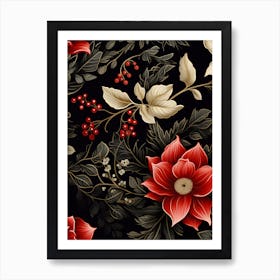 Christmas Poinsettia Floral Pattern Art Print