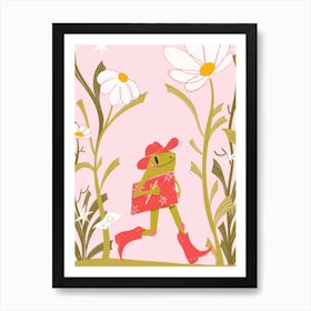 Cowboy frog walking through a field of flowers 1 Art Print