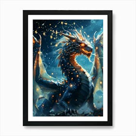 Dragon In The Night Sky Póster