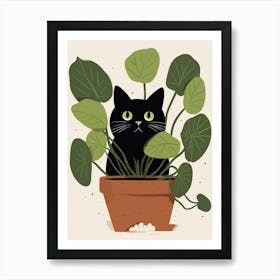 Black Cat In A Plant Pot Cute Illustration Art Print
