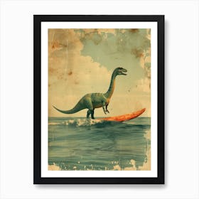 Vintage Heterodontosaurus Dinosaur On A Surf Board 1 Art Print