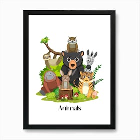 46.Beautiful jungle animals. Fun. Play. Souvenir photo. World Animal Day. Nursery rooms. Children: Decorate the place to make it look more beautiful. Art Print